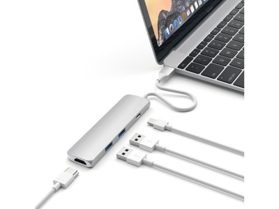 Multi-adapter Satechi Slim, USB-C till HDMI 4K/2xUSB 3.0/USB-C - Silver
