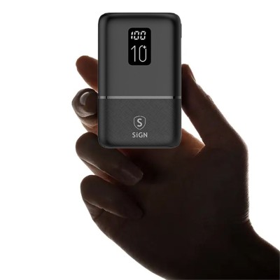 SiGN Mini Q.C Powerbank med Display 10.000mAh - Svart