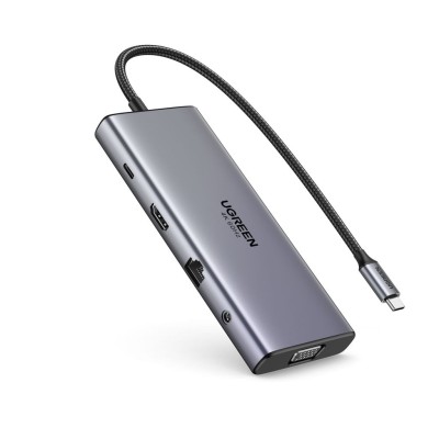 UGREEN 11-i-1 USB-C Hub till 3x USB-C/2x USB-A/HDMI/VGA/RJ45/SD/TF/3,5 mm - Grå