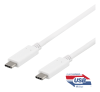 USB-C 3.1-kabel Gen2 Typ C ha till C ha, 1 meter, 100W PD, Deltaco - Vit
