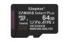 Micro Secure Digital SDXC 64 GB Kingston Canvas Select Plus Gen3, 100 MB/sek läs, Class 10, A1, UHS-I U1